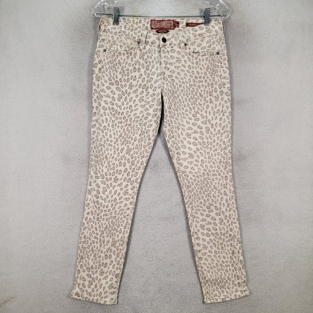 Y2K Lucky Legend Ivory Leopard Denim Stretch Low Rise Legend Capri Jeans